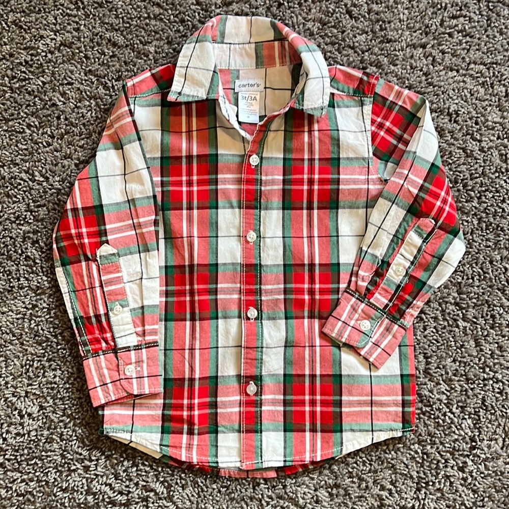 Carters Holiday Christmas Plaid button down